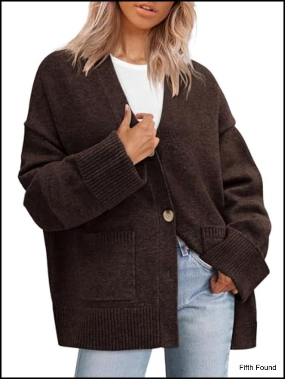 Oversized Chunky Knit Cardigan Roll-Up Sleeves V-Neck Sweater